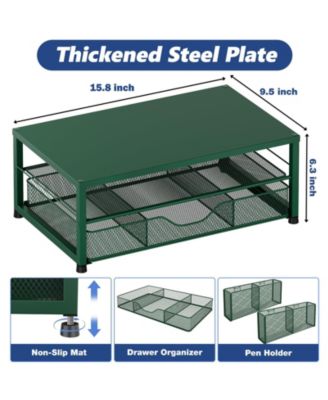 2-tier Monitor Stand Riser Desk Organizer With Drawer Pen Holder