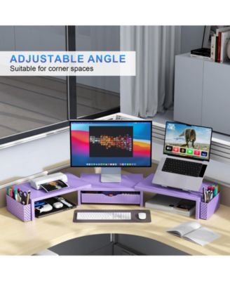 Dual Monitor Stand Riser Desk Organizer Drawer 2 Pen Holders Shelf