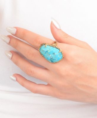 Refined Blue Turquoise Golden Statement Ring