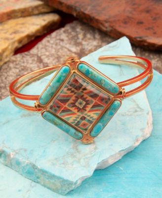 Scenic Native Weave Blue Turquoise Golden Cuff Bracelet