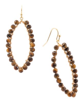 Barse White Mother of Pearl Tear Drop Golden Loop Earrings - BrownTigers Eye Tear 38$