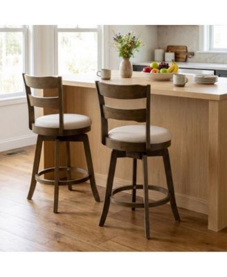 25 in Swivel Counter Height Bar Stool Set of 2 with Polyester Upholstered Seat and Backrest