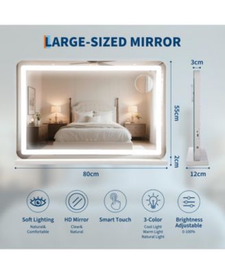 30"x20" LED Makeup Mirror with 3 Color Modes, 10X Magnifier, Smart Touch, for Tabletop or Wall Mount