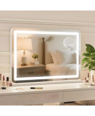 30"x20" LED Makeup Mirror with 3 Color Modes, 10X Magnifier, Smart Touch, for Tabletop or Wall Mount