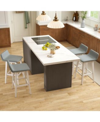 29 in Low-Back Bar Stool Set of 2 with Padded Seat and Rubber Wood Legs