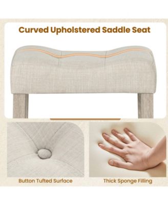 24 in Upholstered Counter Height Saddle Bar Stool Set of 2 with Curved Tufted Seat