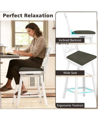 24 in Swivel Counter Height Bar Stool Set of 2 with Linen Cushion and Curved Backrest