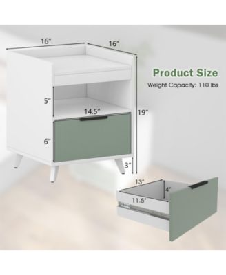 Modern Nightstand with LED Lights Sliding Drawer and Open Compartment