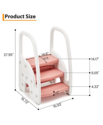 Toddler 3 Step Stool, Plastic Children Learning Helper Stool with Side Handles for Bathroom Sink