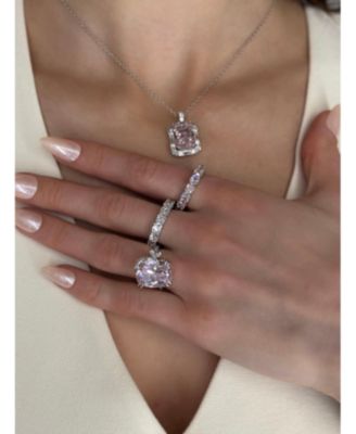 Suzy Levian Sterling Silver Cubic Zirconia Cushion Cut Eternity Band