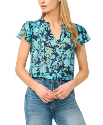 Women's Short-Sleeve Shirred V-Neck Blouse