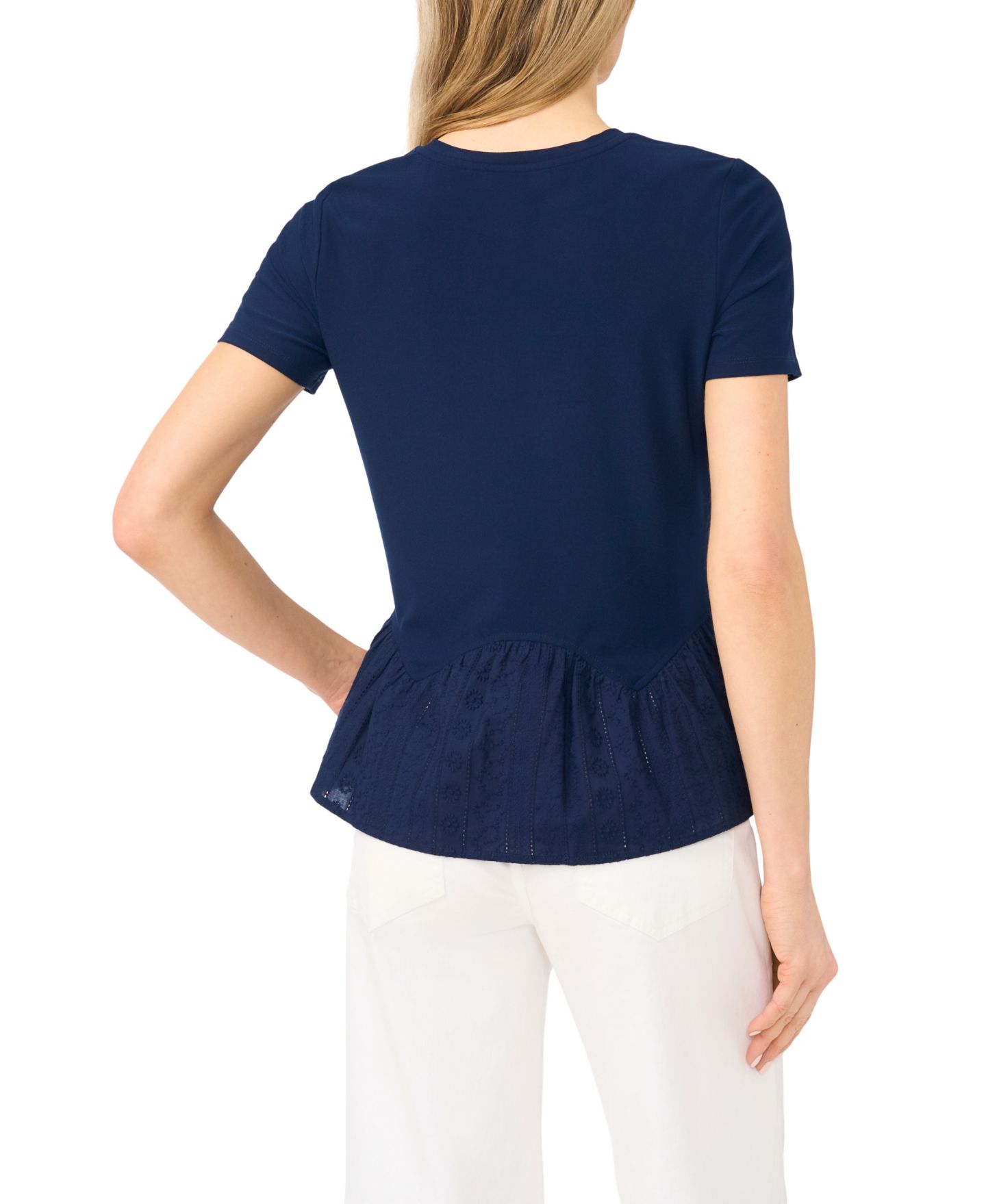 Женский топ CeCe Short-Sleeve Crewneck Peplum Top, цвет: Тёмно-синий — фото 3