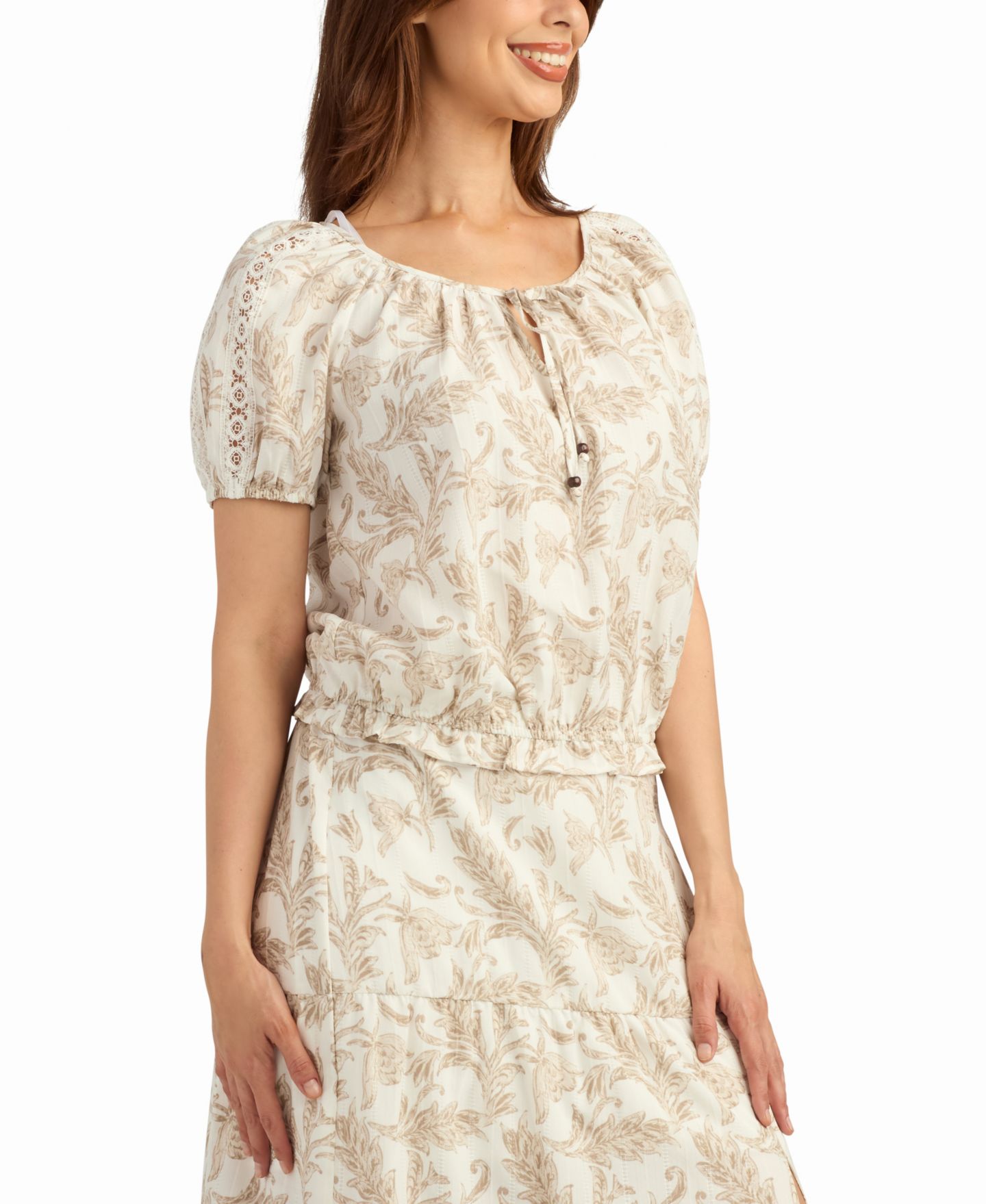 Женский топ BCX Printed Short-Sleeve Peasant, цвет: Pat Q — фото 2