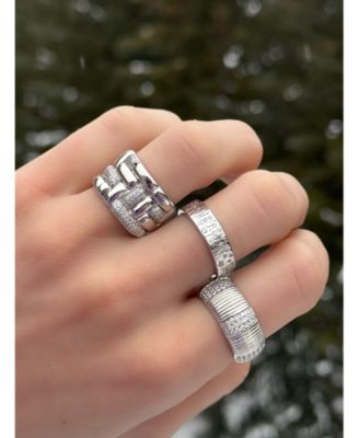 Pave Cubic Zirconia Puff Woven Motif Extra Wide Band Ring