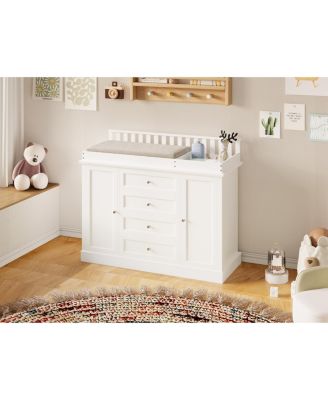 Changing Table Dresser with 4 Drawers and 2 Doors, Nursery Dresser Diaper Changing Station for Baby