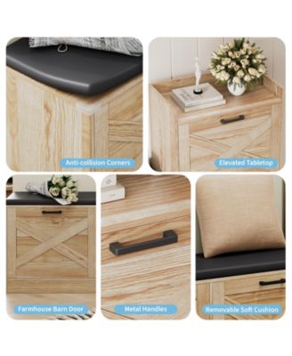 Shoe Storage Bench with 4 Flip Drawers and Padded Seat for Entryway