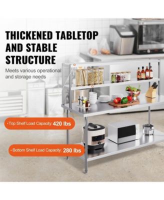 Adjustable Stainless Steel Double Overshelf 12 x 72 in for Kitchen and Workshop