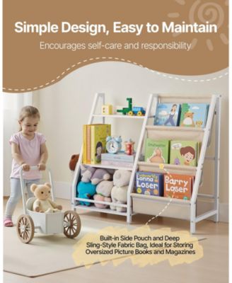 SUGFIT 3-Tier Kids Bookshelf and Toy Storage Organizer with Sling Book Rack for Toddler