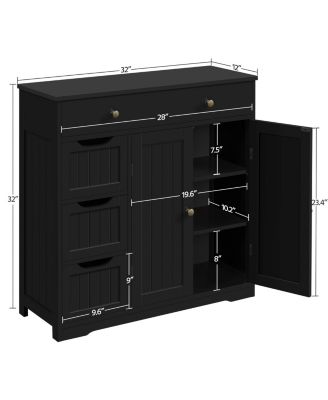 Free-standing Bathroom Storage Cabinet 4 Drawers 2 Doors Adjustable Shelves Multi-functional