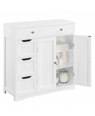 Free-standing Bathroom Storage Cabinet 4 Drawers 2 Doors Adjustable Shelves Multi-functional