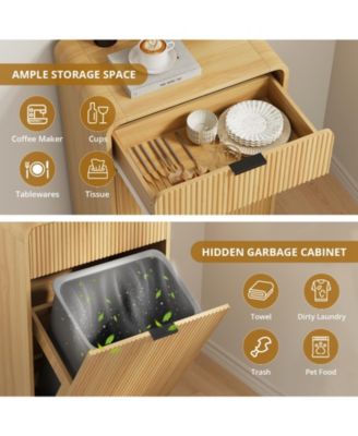 10 Gallons Tilt-out Trash Can Cabinet Fluted Laundry Hamper Drawers Freestanding Pet Proof Kitchen Living Room