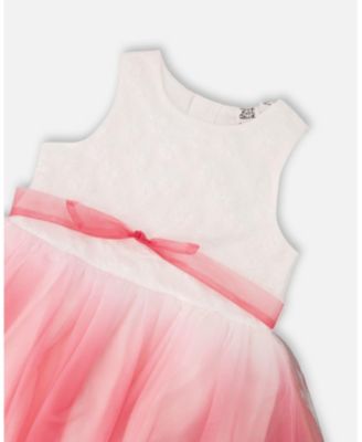 Little Girls Bi-Material Pleated Mesh Dress