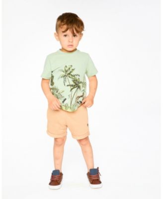 Little Boys ganic Cotton T-Shirt Mint Green Safari Print