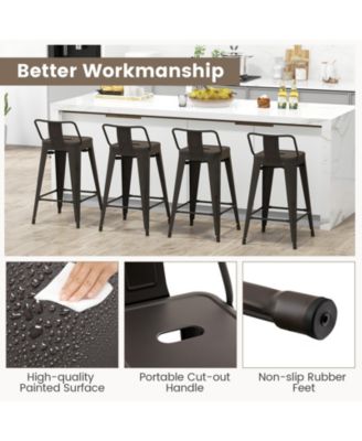 24 in Metal Counter Height Stackable Chair Set of 4 with Removable Back and Footrest