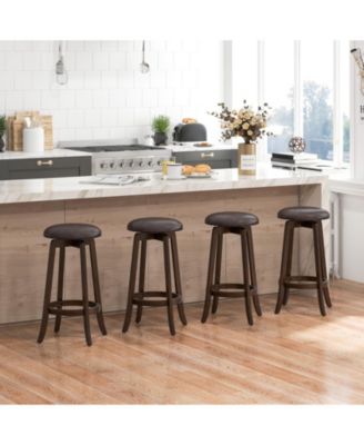 29 in Upholstered PU Leather Bar Stool Set of 2 with 360-Degree Swivel Round Seat