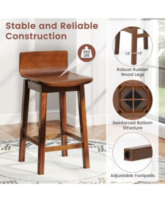 24.5 in Swivel Wooden Bar Stool Set of 2 with Low Back and Rubber Wood Legs