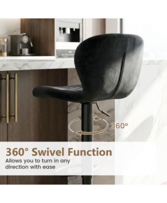Adjustable Height Velvet Swivel Bar Stool Set of 2 with Upholstered Backrest
