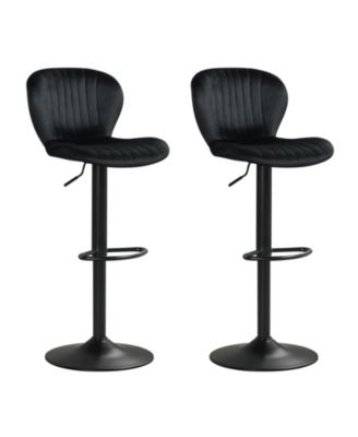 Adjustable Height Velvet Swivel Bar Stool Set of 2 with Upholstered Backrest