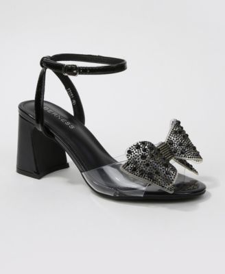 Women's Fiora Rhinestone Embellished Butterfly Bow Block Heel Dress Sandals