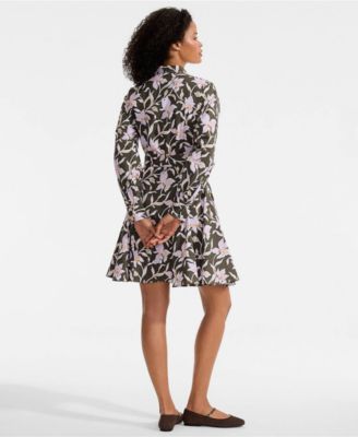 Women's Poplin Button Front with Godets Dress