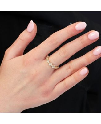 CZ Clover Station Band 14K Gold-Plated Sterling Silver