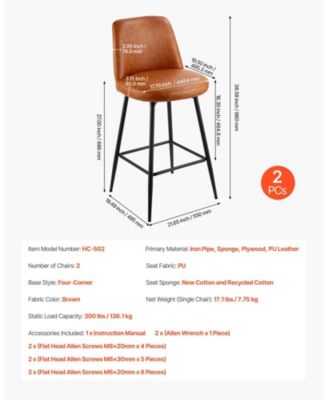 27 in Swivel Counter Height PU Leather Bar Stool Set of 2 with Backrest and Metal Legs