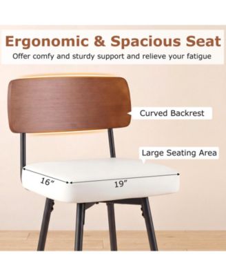 27 in Padded Swivel Counter Height Bar Stool Set of 2 with Curved Backrest and Metal Frame