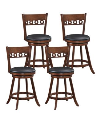 4PCS 24.5'' Counter Height Bar Chairs Swivel Bar Stools w/ Rubber Wood Frame