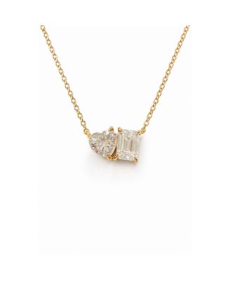 2 ct. t.w. Toi et Moi Moissanite Necklace (Heart and Emerald-Cut, Color D, FL Clarity) in Gold Vermeil
