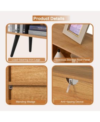 10 Cube Bookshelf, 3 Tier Modern Wide Bookcase with Legs, Mid-Century Wood Bookshelves Storage, Natural Large Book Case