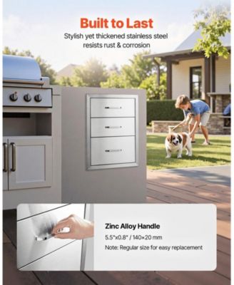 Outdoor Kitchen Stainless Steel BBQ Triple Access Drawers 18in x 23in x 23in