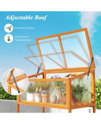 Wood Cold Frame Greenhouse with Transparent Openable Roof and Slatted Storage Shelf
