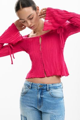 Women's T-shirt With Snap Fasteners And Tie