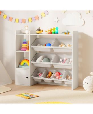 Kids Toy Storage Bookshelf with Open Shelves and Single-Door Cabinet