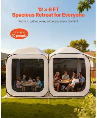 2-in-1 Pop Up Screen House Tent 12 x 6 ft for Garden and Patio Use
