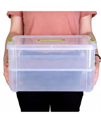 2-Tier Stackable Storage Box with Handle & Latch Lid