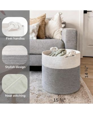 Cotton Rope Basket 15×14" Soft Handles Nursery Laundry Blanket, 42L