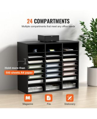 Wood Literature Organizer 24 Compartments Removable Shelves for Office Use