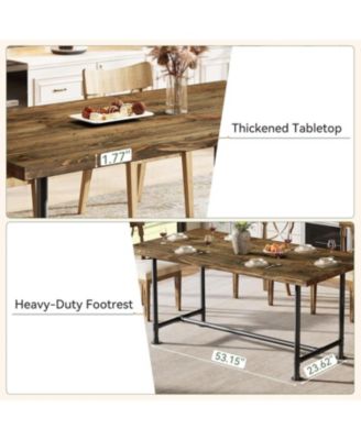 63-Inch Solid Wood Dining Table for 4-6, Industrial Large Kitchen Table with Metal Footrest, Rectangular Wooden Dinner Table
