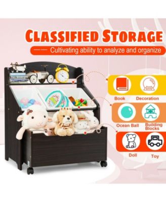 Kids Toy Storage Unit Organizer with Rolling Toy Box and Removable Plastic Bins